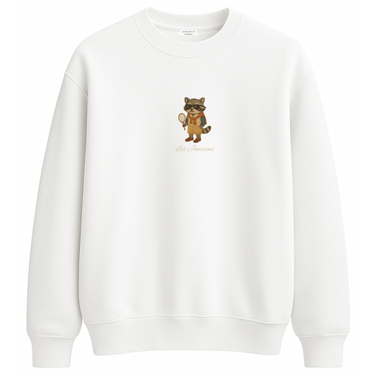Raccoon Club – Premium Nakışlı Oversize Sweatshirt | Beyaz