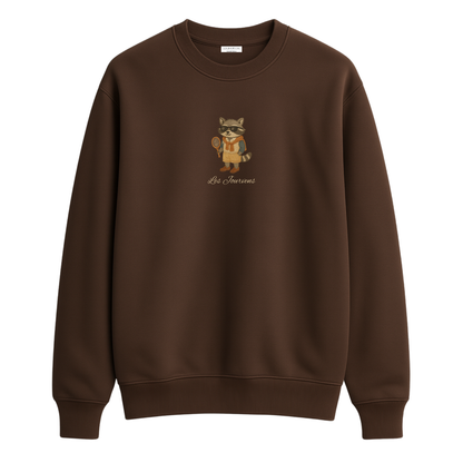 Raccoon Club – Premium Nakışlı Oversize Sweatshirt | Acı Kahve