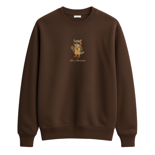 Raccoon Club – Premium Nakışlı Oversize Sweatshirt | Acı Kahve